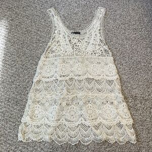 Urban X Womens Lace Crochet Tank Top Dress Size L Off White Swim Cover Beachy